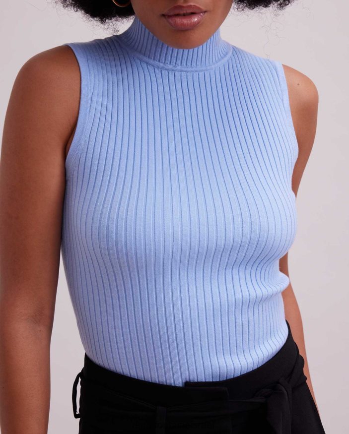 הַלבָּשָׁה Anne Fontaine סריג עם צווארון מצולע סולו עליון ללא שרוולים כחול בהיר נשים DL8V8L267