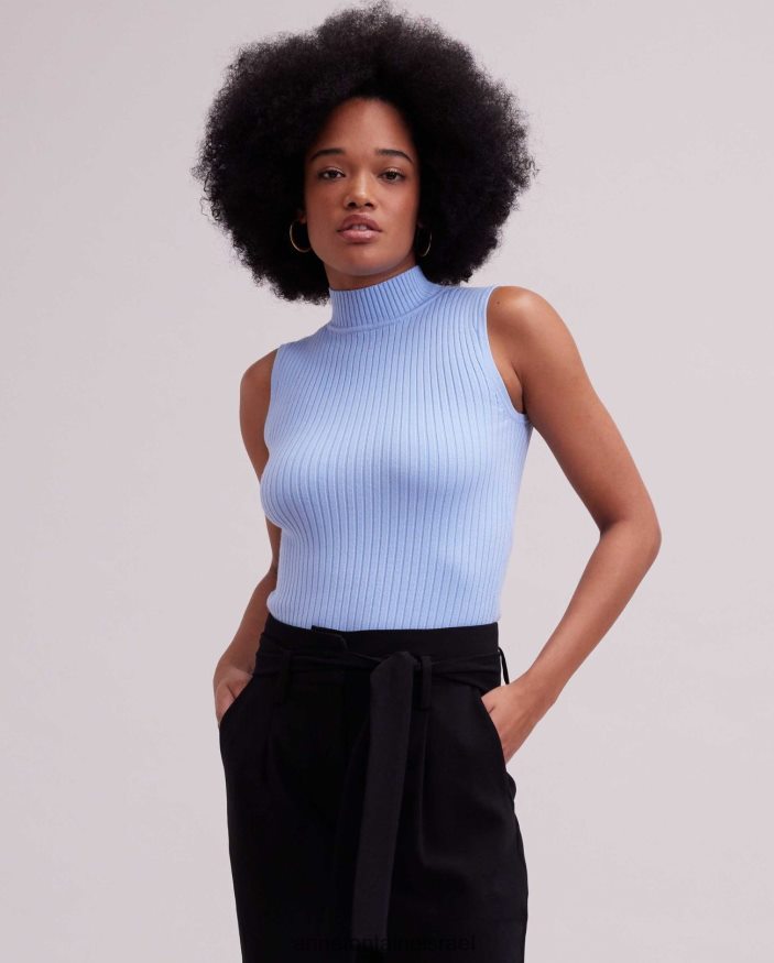 הַלבָּשָׁה Anne Fontaine סריג עם צווארון מצולע סולו עליון ללא שרוולים כחול בהיר נשים DL8V8L267