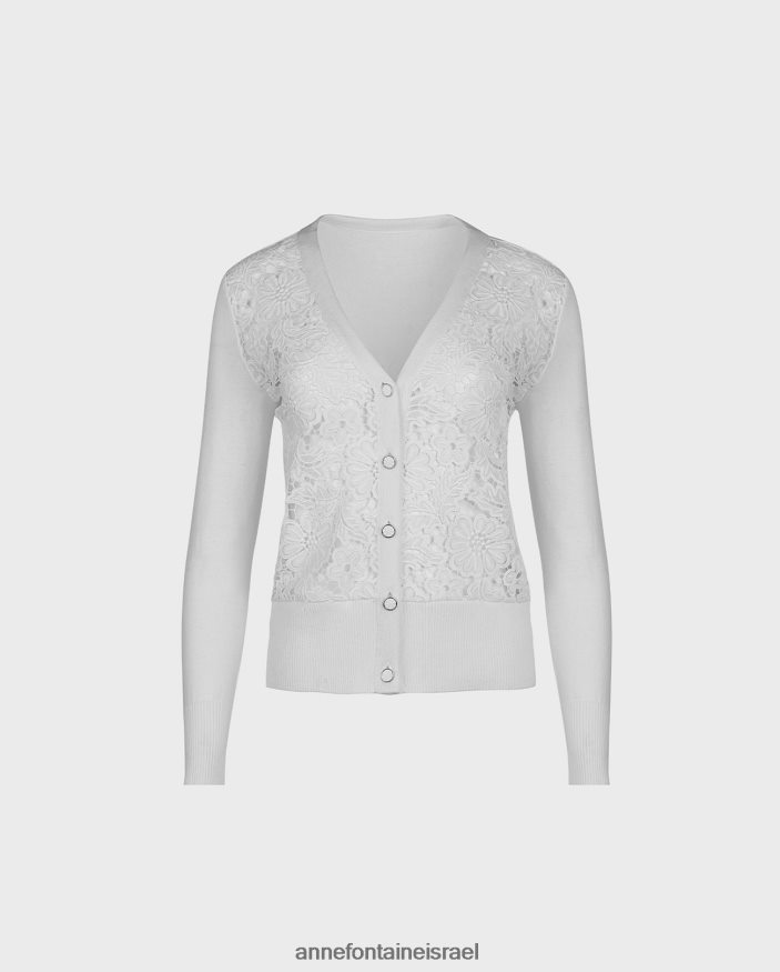 הַלבָּשָׁה Anne Fontaine קרדיגן אזליה שרוול ארוך פרחוני קרדיגן תחרה עם עיטורי סריג מצולעים לבן נשים DL8V8L268