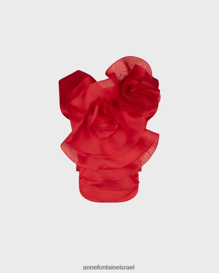 הַלבָּשָׁה Anne Fontaine חזית חולצת משי בחזית הקורא עם פרח גדול אדום טנגו נשים DL8V8L273