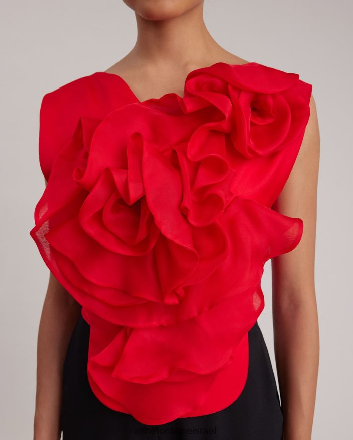 הַלבָּשָׁה Anne Fontaine חזית חולצת משי בחזית הקורא עם פרח גדול אדום טנגו נשים DL8V8L273