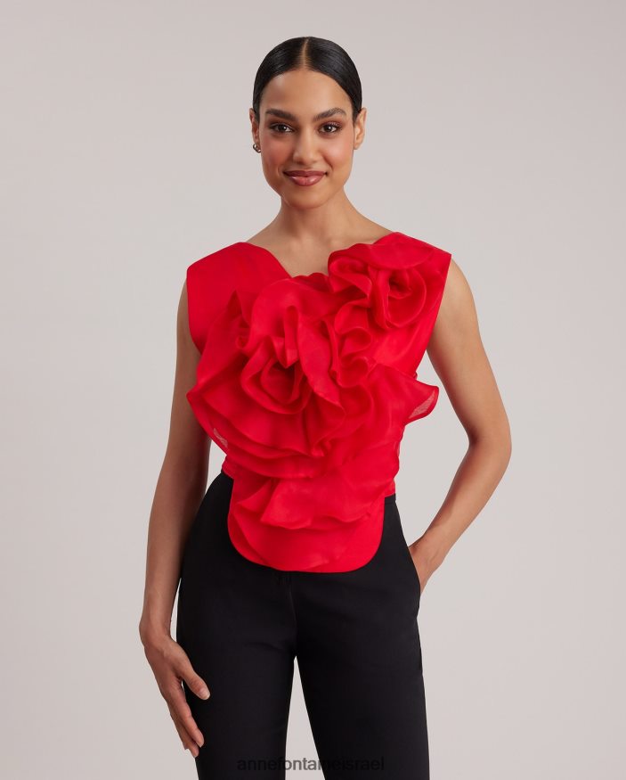 הַלבָּשָׁה Anne Fontaine חזית חולצת משי בחזית הקורא עם פרח גדול אדום טנגו נשים DL8V8L273