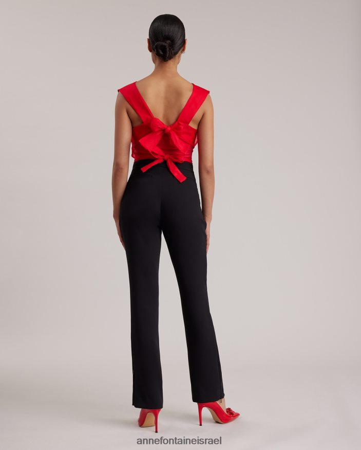 הַלבָּשָׁה Anne Fontaine חזית חולצת משי בחזית הקורא עם פרח גדול אדום טנגו נשים DL8V8L273