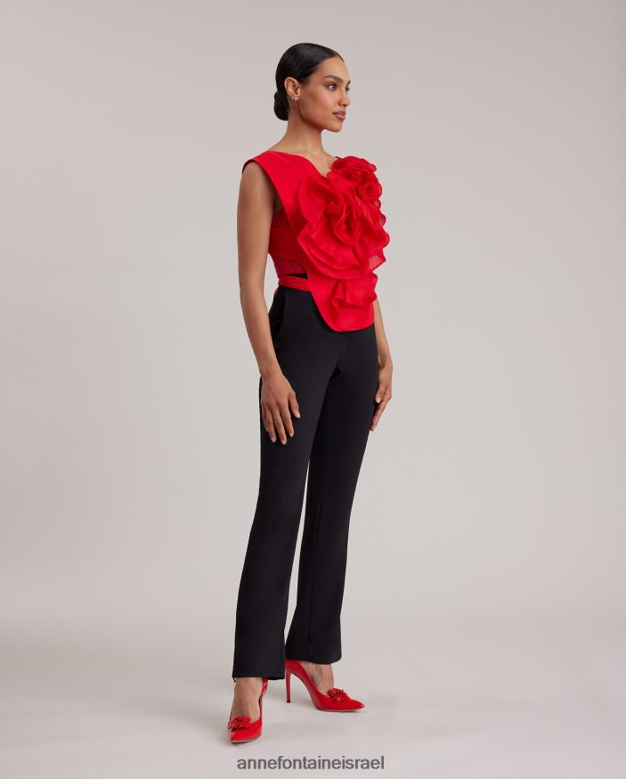הַלבָּשָׁה Anne Fontaine חזית חולצת משי בחזית הקורא עם פרח גדול אדום טנגו נשים DL8V8L273