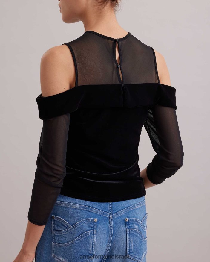 הַלבָּשָׁה Anne Fontaine חלק עליון כהה מקטיפה עם שרוולים ארוכים וחלק עליון לכתף קרה שָׁחוֹר נשים DL8V8L274