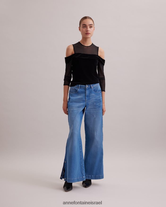 הַלבָּשָׁה Anne Fontaine חלק עליון כהה מקטיפה עם שרוולים ארוכים וחלק עליון לכתף קרה שָׁחוֹר נשים DL8V8L274