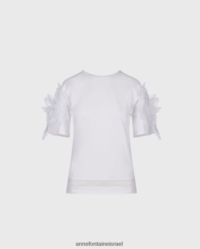 הַלבָּשָׁה Anne Fontaine טופ קולומבה עם צווארון סקופ ושרוולים פרחוניים לבן נשים DL8V8L275