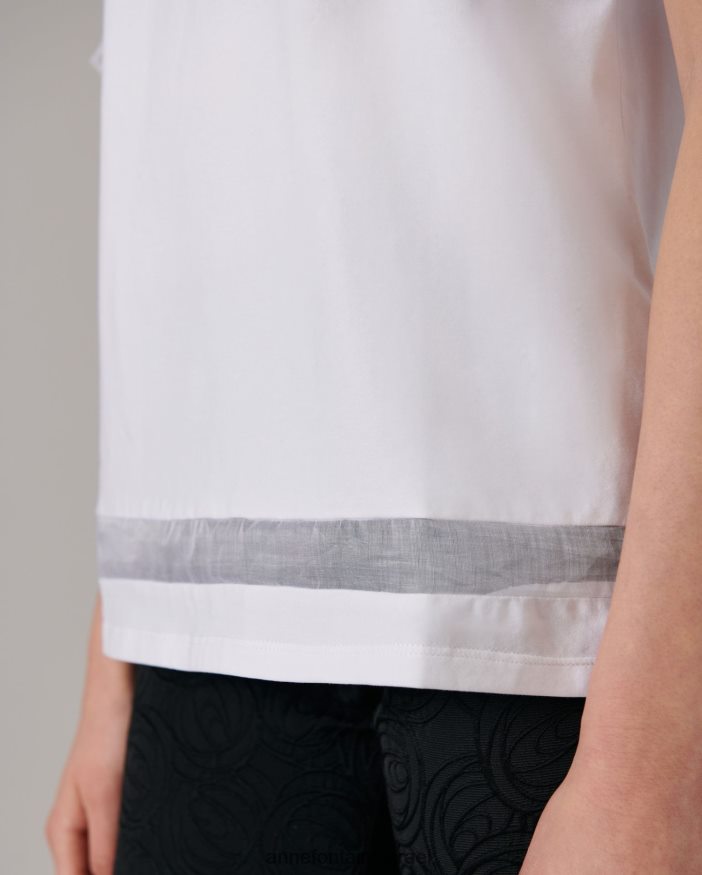 הַלבָּשָׁה Anne Fontaine טופ קולומבה עם צווארון סקופ ושרוולים פרחוניים לבן נשים DL8V8L275