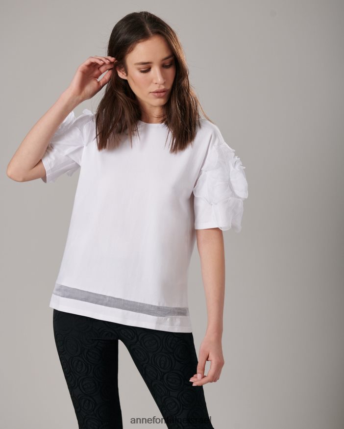 הַלבָּשָׁה Anne Fontaine טופ קולומבה עם צווארון סקופ ושרוולים פרחוניים לבן נשים DL8V8L275