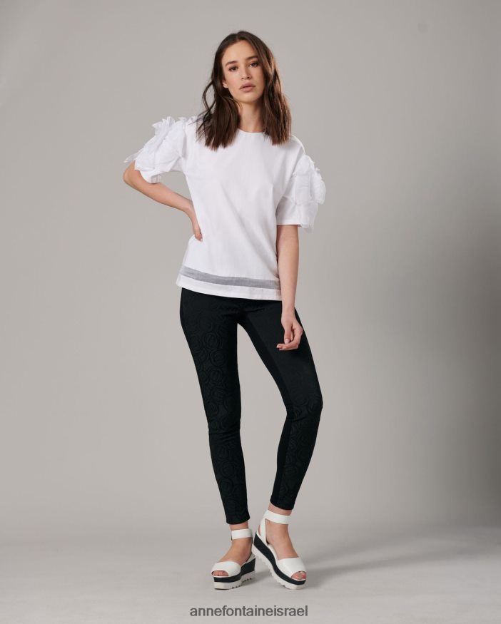 הַלבָּשָׁה Anne Fontaine טופ קולומבה עם צווארון סקופ ושרוולים פרחוניים לבן נשים DL8V8L275