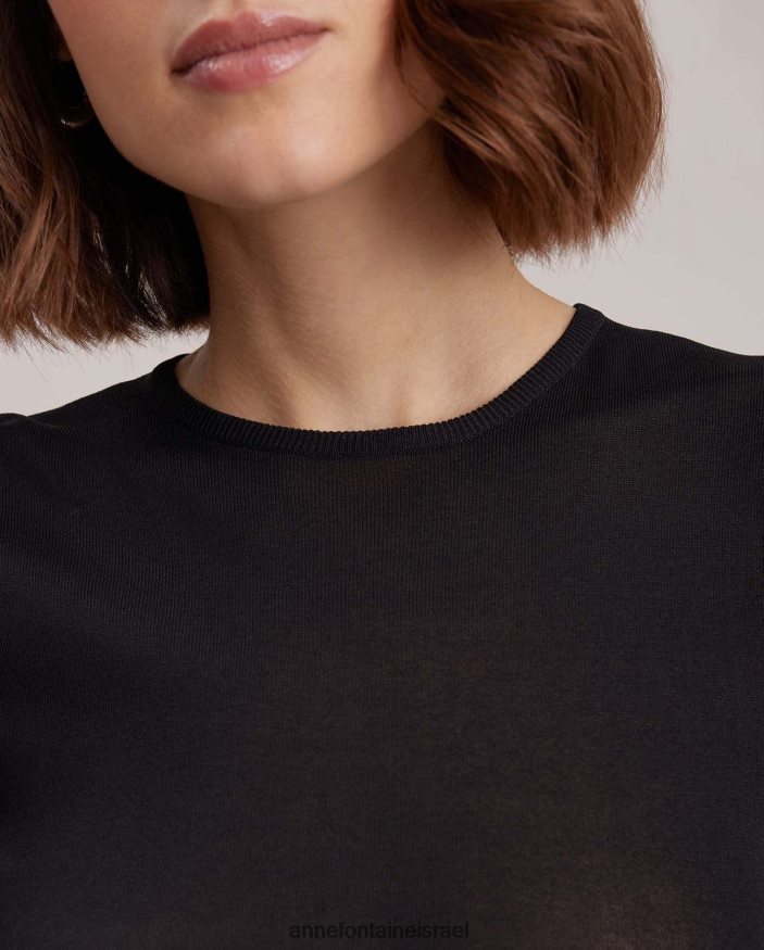 הַלבָּשָׁה Anne Fontaine סריג חצי שקוף עליון דהוי עם שרוולי כנף קפלים לבן שחור נשים DL8V8L278