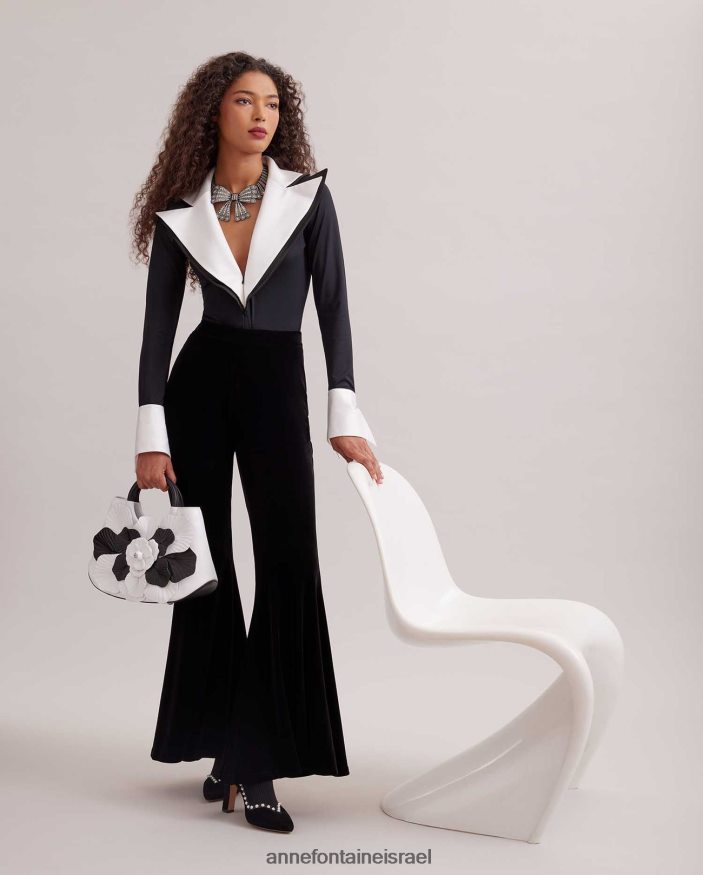 הַלבָּשָׁה Anne Fontaine בגד גוף קוטבי עם דש אוברסייז וחפתים צרפתיים לבן שחור נשים DL8V8L287