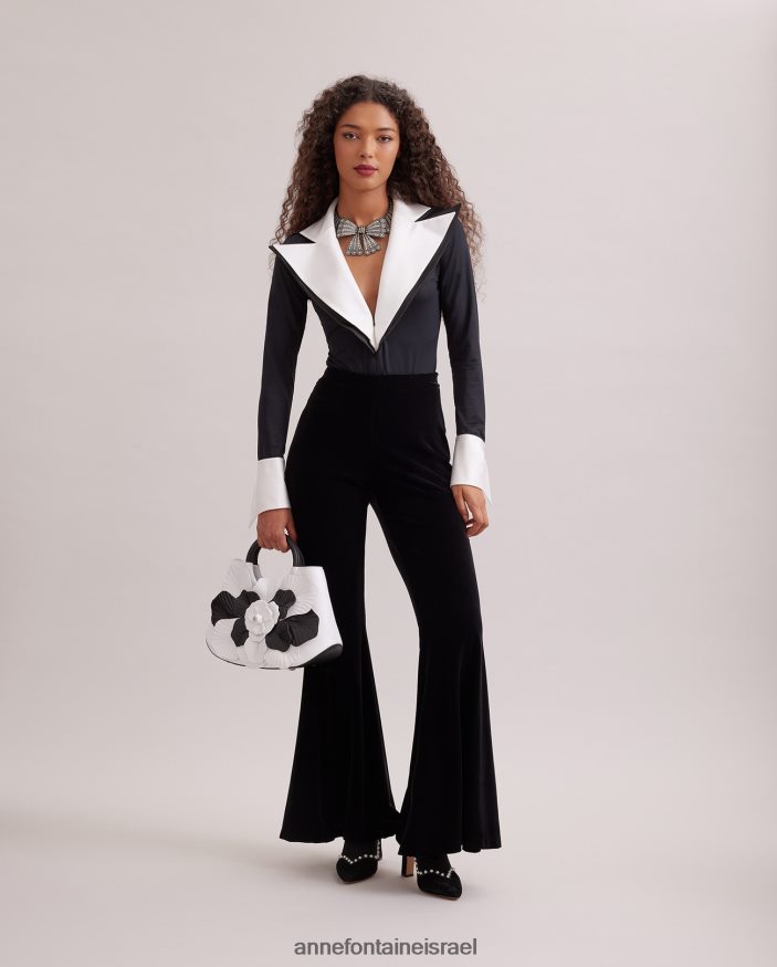 הַלבָּשָׁה Anne Fontaine בגד גוף קוטבי עם דש אוברסייז וחפתים צרפתיים לבן שחור נשים DL8V8L287