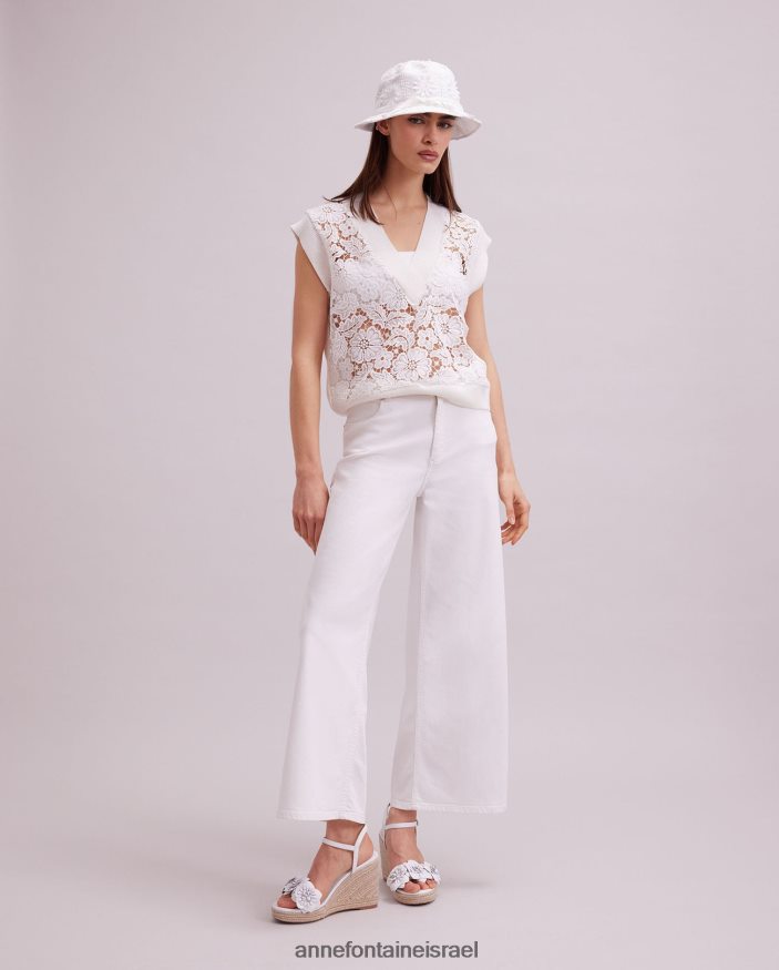 הַלבָּשָׁה Anne Fontaine אפוד תחרה פרחוני ללא שרוולים ללא שרוולים עם אפודת אומבל עם עיטורי סריג מצולעים לבן נשים DL8V8L295