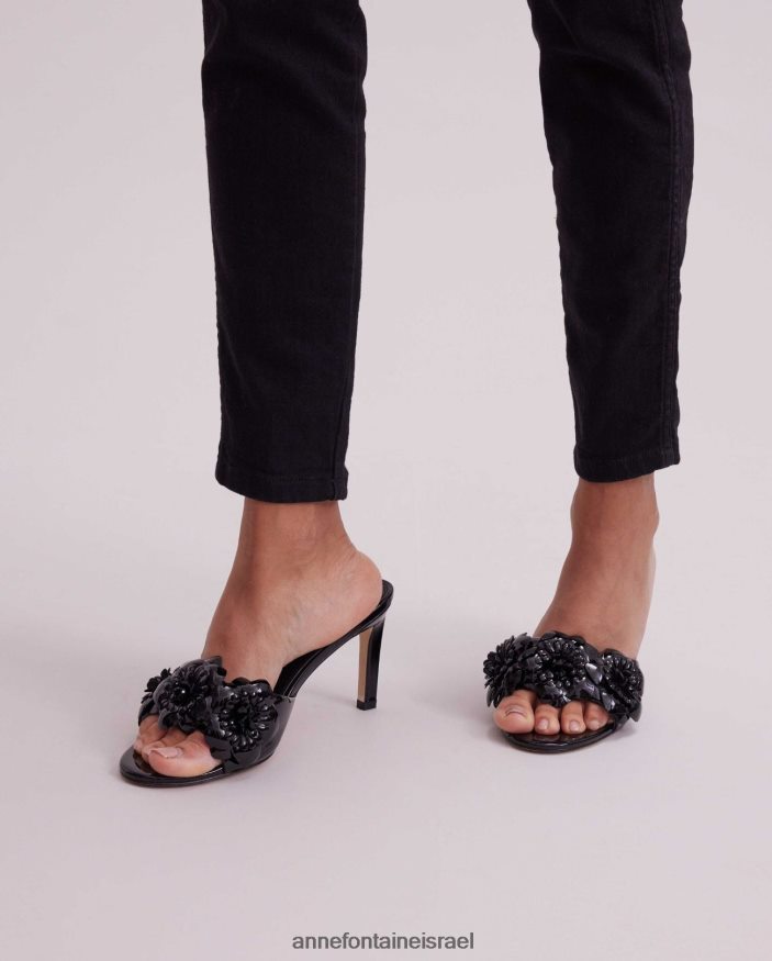 נעליים Anne Fontaine מחליק עור עקב קמילה עם פרחים שָׁחוֹר נשים DL8V8L29