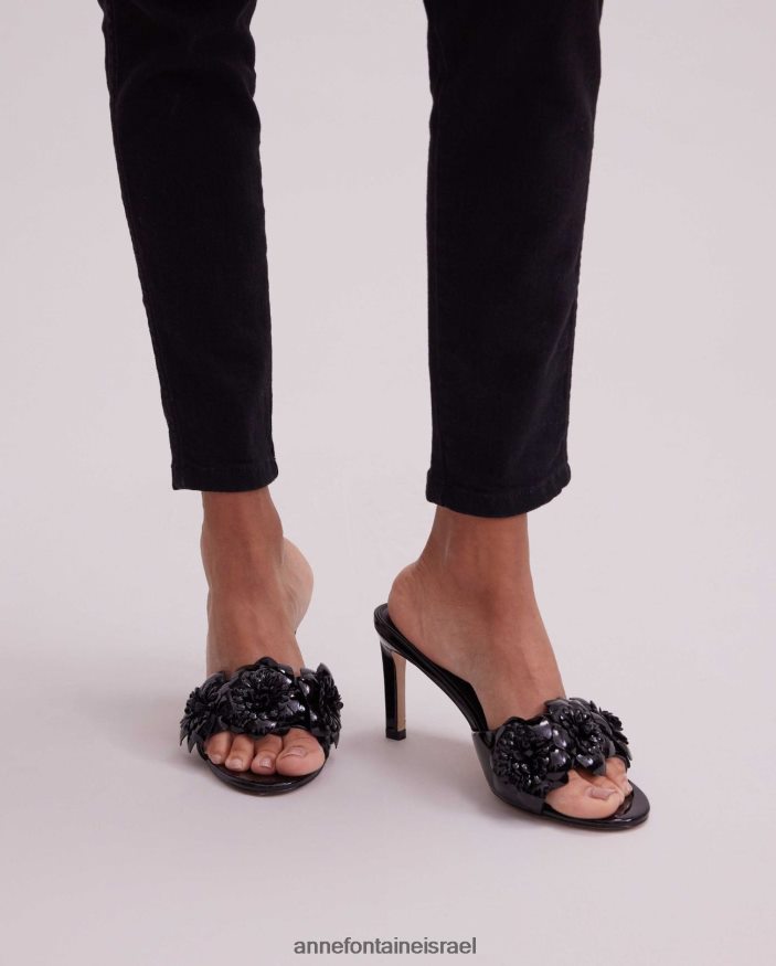נעליים Anne Fontaine מחליק עור עקב קמילה עם פרחים שָׁחוֹר נשים DL8V8L29