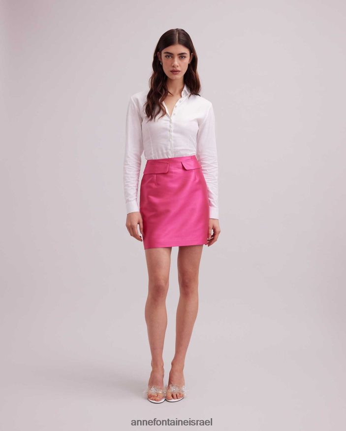 הַלבָּשָׁה Anne Fontaine חצאית פרנסואז מיני חצאית סאטן עם כיסי דש ורוד פוקסיה נשים DL8V8L311
