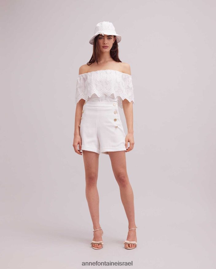 הַלבָּשָׁה Anne Fontaine קצר ורוד יותר עם פרטי כפתור זהב לבן נשים DL8V8L318