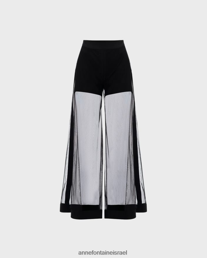 הַלבָּשָׁה Anne Fontaine מכנסי תחרה רקומים ארוגים עם מכנס קסטיל עם פרטי פופלין שָׁחוֹר נשים DL8V8L320