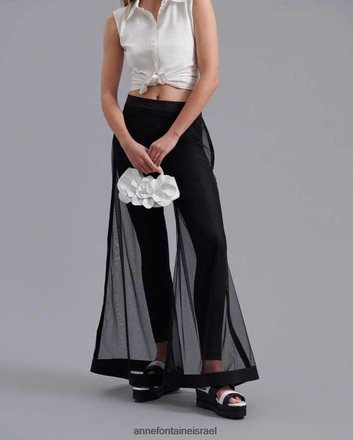 הַלבָּשָׁה Anne Fontaine מכנסי תחרה רקומים ארוגים עם מכנס קסטיל עם פרטי פופלין שָׁחוֹר נשים DL8V8L320