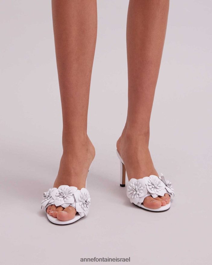 נעליים Anne Fontaine נעלי סנדל מעור עקב קמומיל עם פרחים תלת מימדיים לבן נשים DL8V8L32
