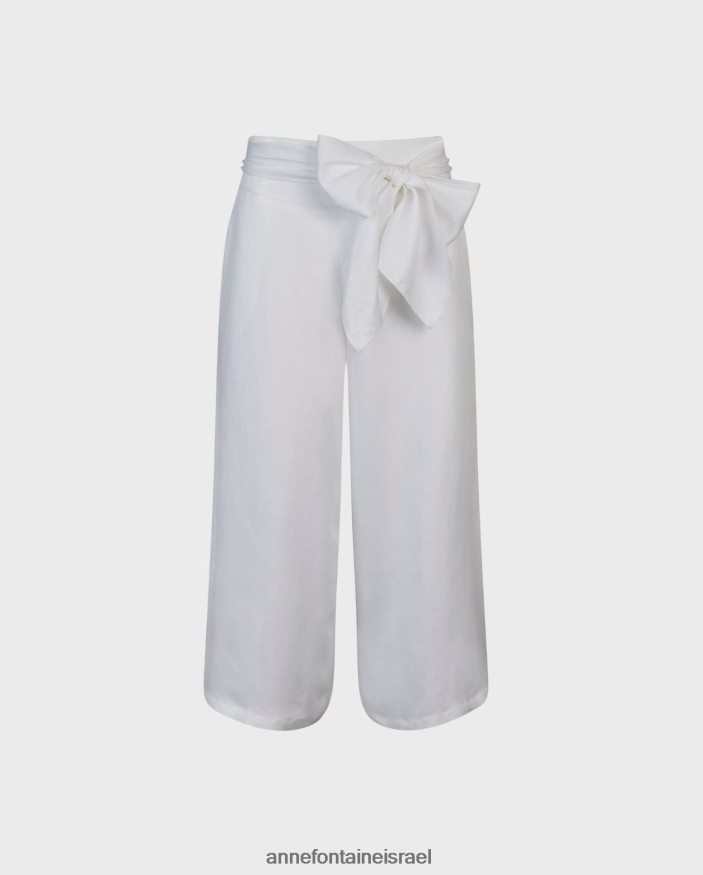 הַלבָּשָׁה Anne Fontaine מכנסי קוורץ קצוצים מכנסיים רחבים מבד פשתן לבן נשים DL8V8L335