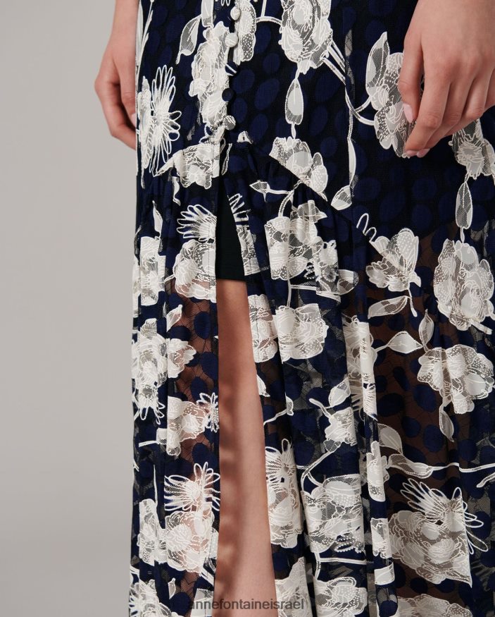 הַלבָּשָׁה Anne Fontaine חצאית צ'מה וחצאית פרחונית תחרה עם שסע לבן כחול נשים DL8V8L342
