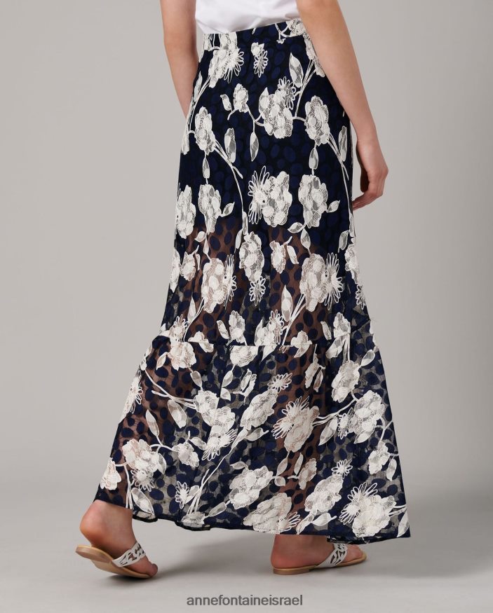 הַלבָּשָׁה Anne Fontaine חצאית צ'מה וחצאית פרחונית תחרה עם שסע לבן כחול נשים DL8V8L342