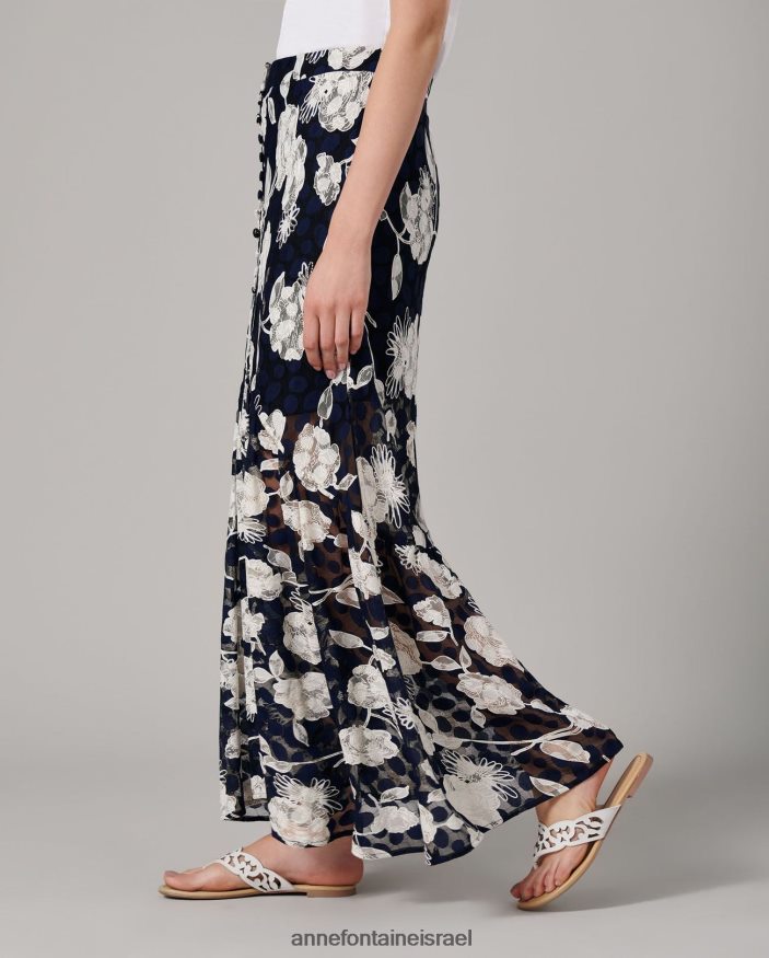 הַלבָּשָׁה Anne Fontaine חצאית צ'מה וחצאית פרחונית תחרה עם שסע לבן כחול נשים DL8V8L342