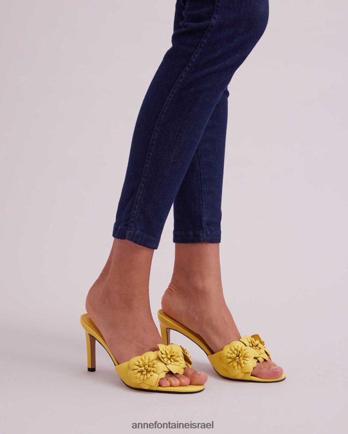 נעליים Anne Fontaine נעלי סנדל מעור עקב קמומיל עם פרחים תלת מימדיים מימוזה צהובה נשים DL8V8L34