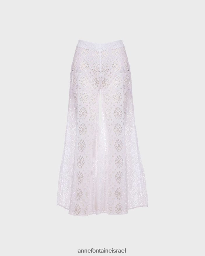 הַלבָּשָׁה Anne Fontaine מכנסי כותנה רקומים עם עילית מכנסיים קורפו לבן נשים DL8V8L352