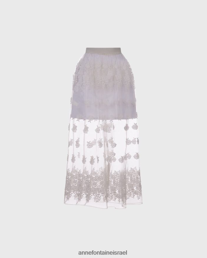 הַלבָּשָׁה Anne Fontaine חצאית קלדי חצאית טול מרעה על הרצפה עם פרחים רקומים לבן נשים DL8V8L354