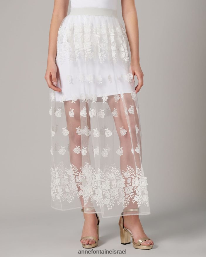 הַלבָּשָׁה Anne Fontaine חצאית קלדי חצאית טול מרעה על הרצפה עם פרחים רקומים לבן נשים DL8V8L354