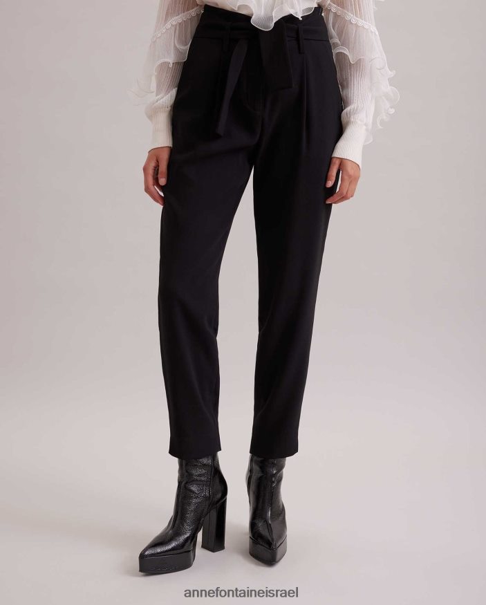 הַלבָּשָׁה Anne Fontaine מכנסיים באורך קרסול לסטר עם קפלים קדמיים וחגורה נשלפת שָׁחוֹר נשים DL8V8L356