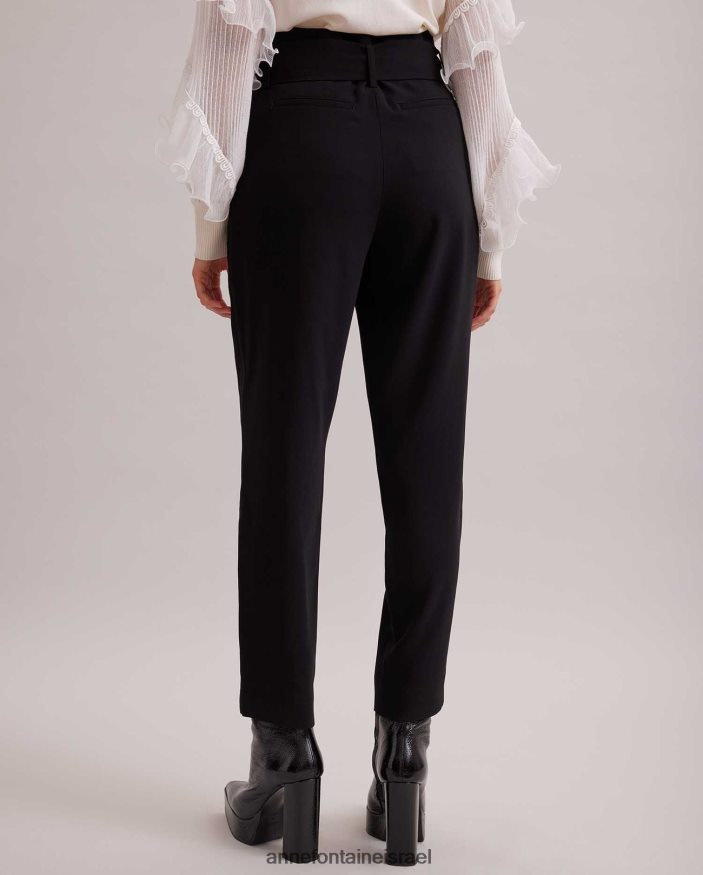 הַלבָּשָׁה Anne Fontaine מכנסיים באורך קרסול לסטר עם קפלים קדמיים וחגורה נשלפת שָׁחוֹר נשים DL8V8L356