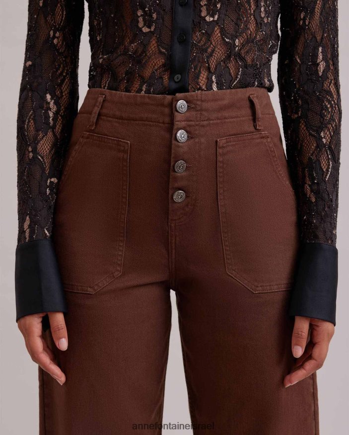 הַלבָּשָׁה Anne Fontaine מכנס תככים רגל ישרה מכנס קצוץ חום נשים DL8V8L362