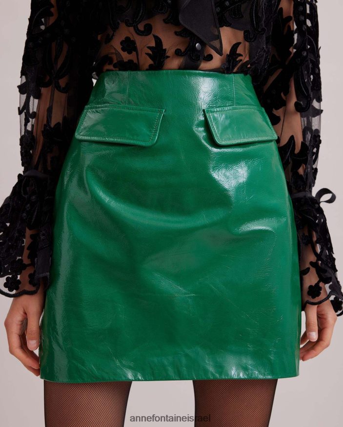 הַלבָּשָׁה Anne Fontaine חצאית פמינה מיני חצאית דמוי עור עם כיסים קדמיים ירוק נשים DL8V8L366