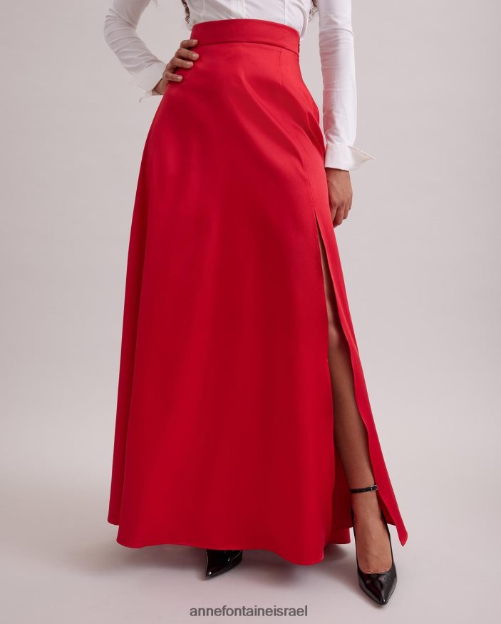 הַלבָּשָׁה Anne Fontaine חצאית ג'ויס חצאית מקסי סאטן עם שסע פתוח גבוה אָדוֹם נשים DL8V8L368