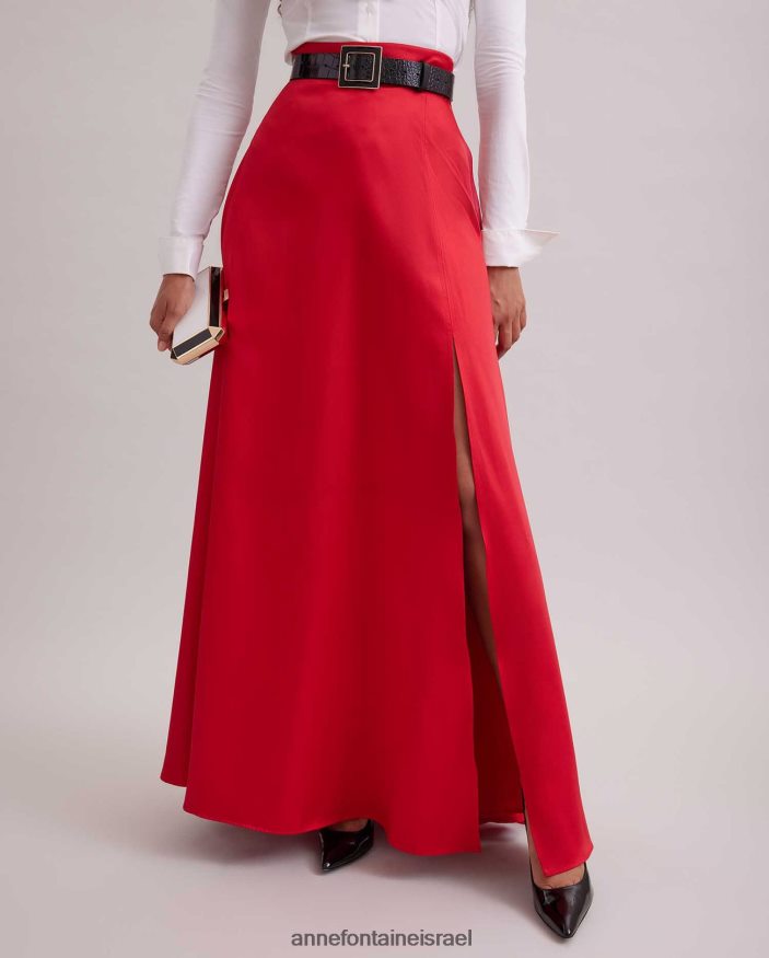 הַלבָּשָׁה Anne Fontaine חצאית ג'ויס חצאית מקסי סאטן עם שסע פתוח גבוה אָדוֹם נשים DL8V8L368