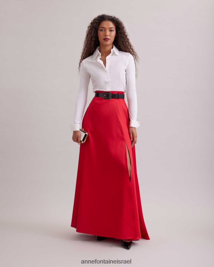 הַלבָּשָׁה Anne Fontaine חצאית ג'ויס חצאית מקסי סאטן עם שסע פתוח גבוה אָדוֹם נשים DL8V8L368