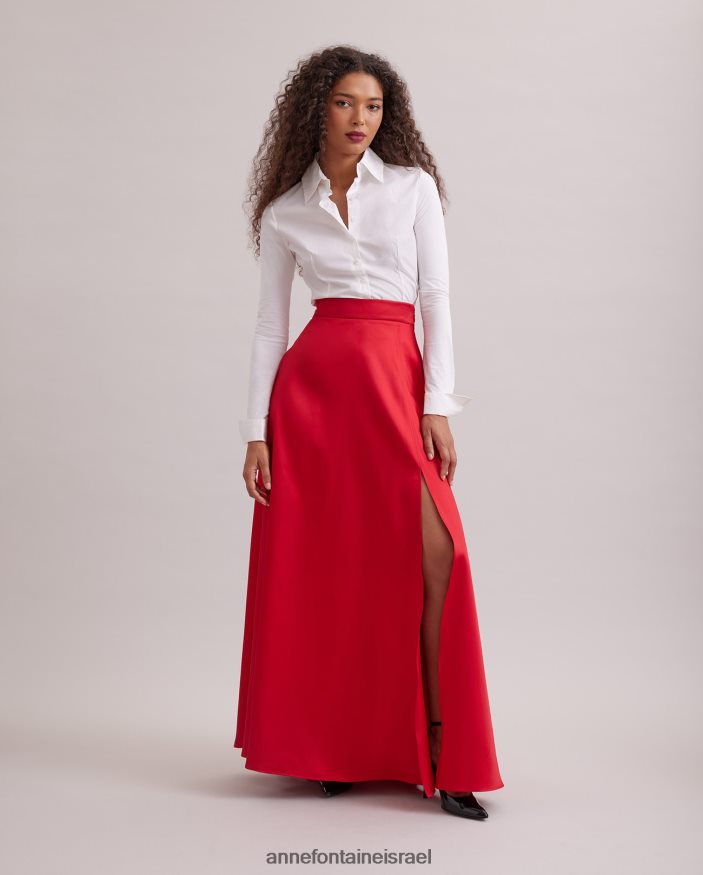 הַלבָּשָׁה Anne Fontaine חצאית ג'ויס חצאית מקסי סאטן עם שסע פתוח גבוה אָדוֹם נשים DL8V8L368