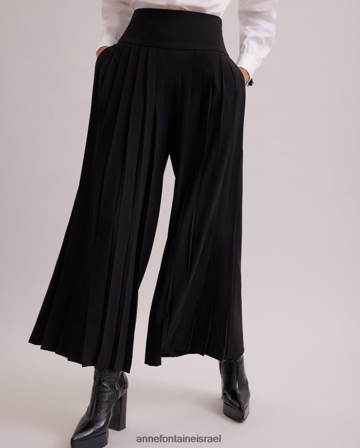 הַלבָּשָׁה Anne Fontaine מכנס רחב קפלים במהדורה עם חגורת מותן רחבה שָׁחוֹר נשים DL8V8L371