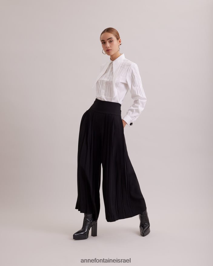 הַלבָּשָׁה Anne Fontaine מכנס רחב קפלים במהדורה עם חגורת מותן רחבה שָׁחוֹר נשים DL8V8L371
