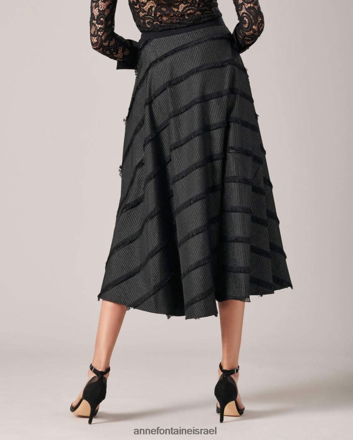 הַלבָּשָׁה Anne Fontaine חצאית לוקוסטל חצאית אקארד באורך מידי עם שוליים מדורגים אלכסוניים שָׁחוֹר נשים DL8V8L373