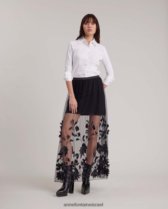 הַלבָּשָׁה Anne Fontaine חצאית אניד חצאית טול עם פרחים רקומים שָׁחוֹר נשים DL8V8L374