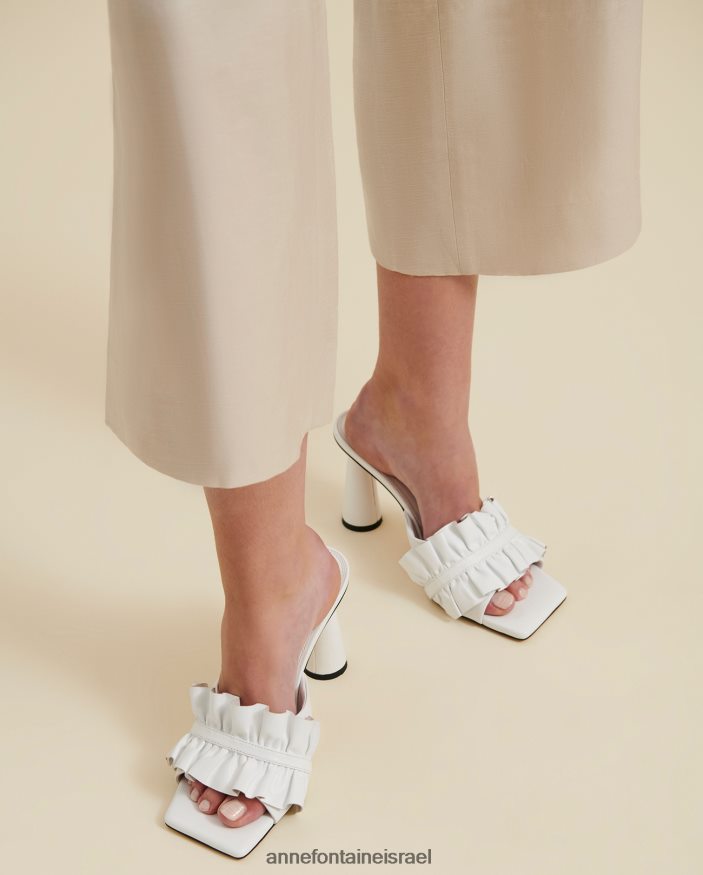 נעליים Anne Fontaine מגלשות עור עקב אמורוזה עם פירוט סלסולים לבן נשים DL8V8L37