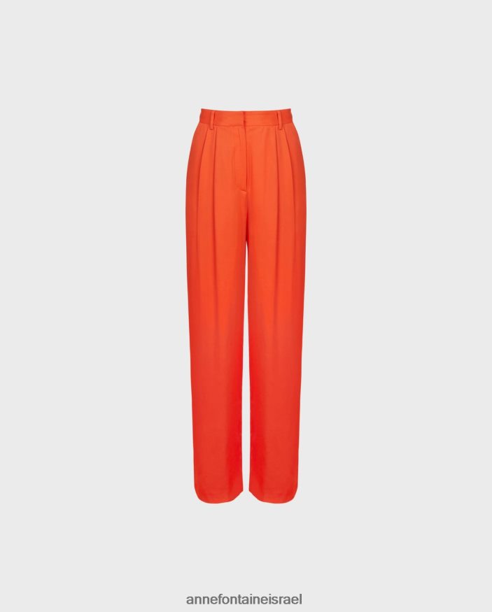הַלבָּשָׁה Anne Fontaine מכנס אוקינה מכנס אוברסייז קרפ ישר מכנסיים תפוז נשים DL8V8L385