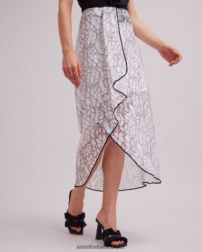 הַלבָּשָׁה Anne Fontaine חצאית קוגולין חצאית תחרה עם עיטור מנוגדים וקלסלת מדורגת לבן שחור נשים DL8V8L386