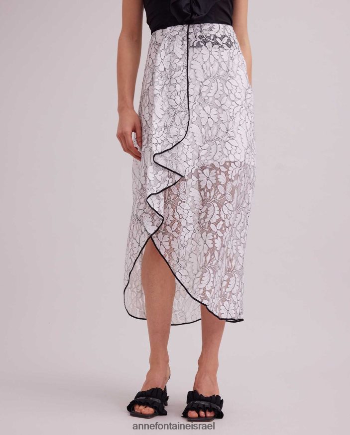 הַלבָּשָׁה Anne Fontaine חצאית קוגולין חצאית תחרה עם עיטור מנוגדים וקלסלת מדורגת לבן שחור נשים DL8V8L386