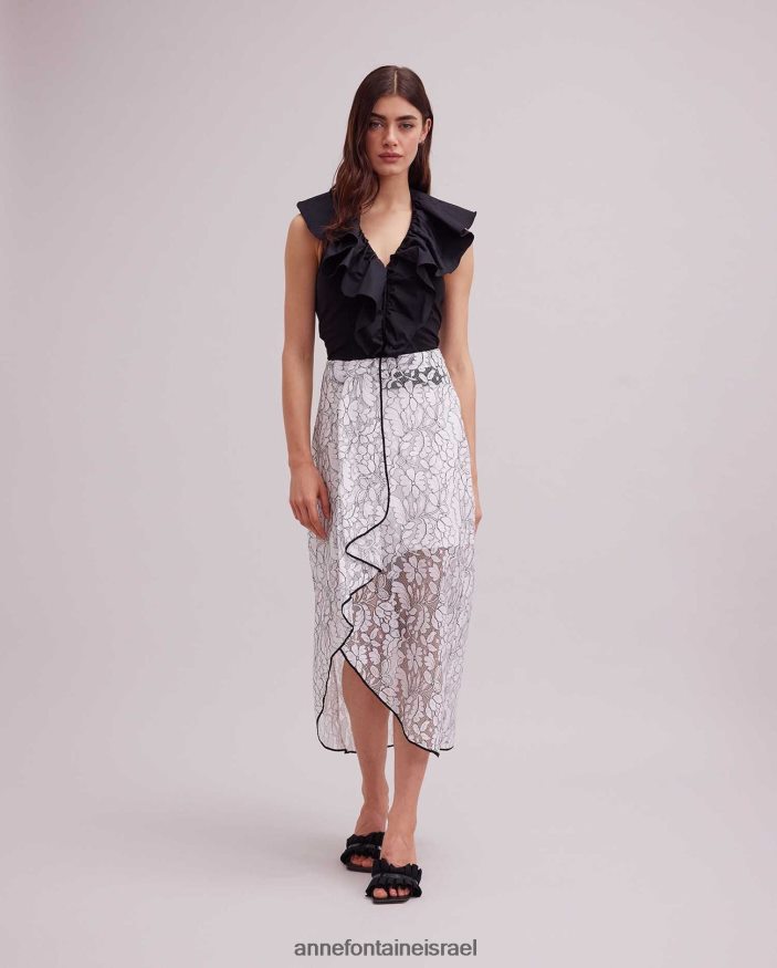 הַלבָּשָׁה Anne Fontaine חצאית קוגולין חצאית תחרה עם עיטור מנוגדים וקלסלת מדורגת לבן שחור נשים DL8V8L386